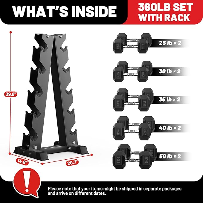 PAPABABE Hex Dumbbell Sets with Rack, 60-550lb Rubber Coated Dumbbell Weight Set and Storage Rack, Multiple Options Hand Weights for Strength Training-FlexoryFit