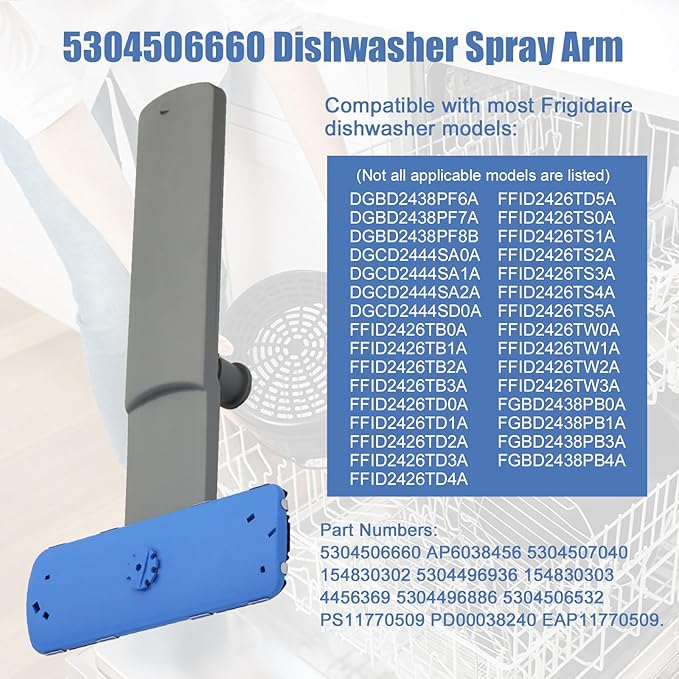 5304506660 Dishwashers Lower Wash Arm with 154294101, 154252701 Assembly for Frigidaire Dishwashers Spray Arm Replaces 5304496886 5304506532 5304507040 154830303
