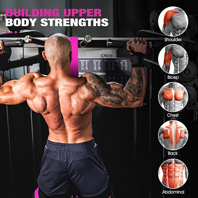 HPYGN Pull Up Assistance Bands, Heavy Duty Resistance Band for Pull Up Bar, Adjustable Weight/Size with Fabric Feet/Knee Rest, Bands for Pull Up Assist for Strength Training, Pull Up Assist Band-FlexoryFit