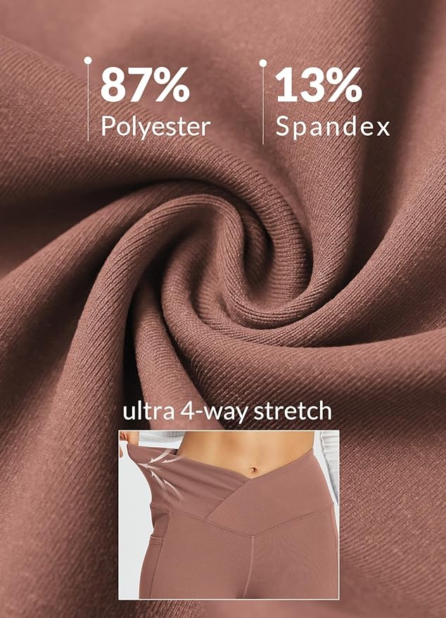 baleaf Women's V Crossover Flare Leggings with Pockets Yoga Pants High Waist Casual Workout Gym Bell Bottom Leggings-FlexoryFit