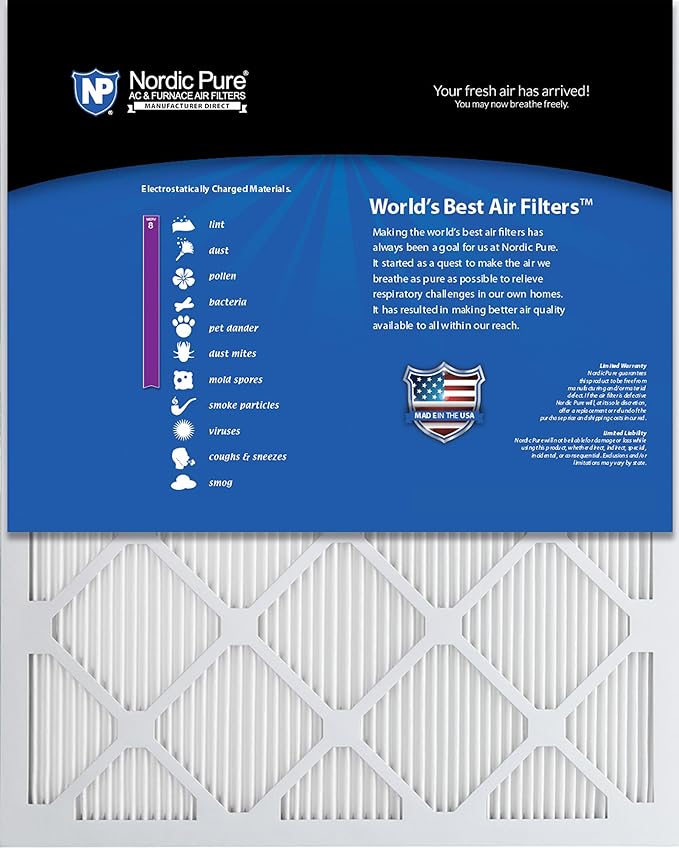 Nordic Pure 20x20x1 (19 1/2 x 19 1/2 x 3/4) Tru Mini Pleat MERV 8 AC Furnace Air Filters 6 Pack