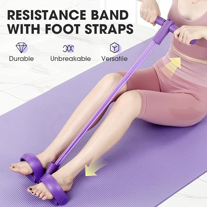 21 Fitness Resistance Bands-6 Tube Pedal Ankle Puller | 2025 Upgrade 6-Level Elastic Exercise Bands with Yoga Pedal | Natural Latex Workout Equipment for Sit Up/ABS/Leg Training (Women & Men)-FlexoryFit