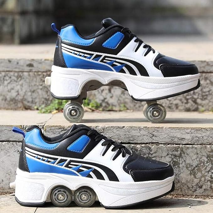 Double-Row Deform Wheel Automatic Walking Shoes Invisible Deformation Roller Skate 2 in 1 Removable Pulley Skates Skating Parkour-FlexoryFit