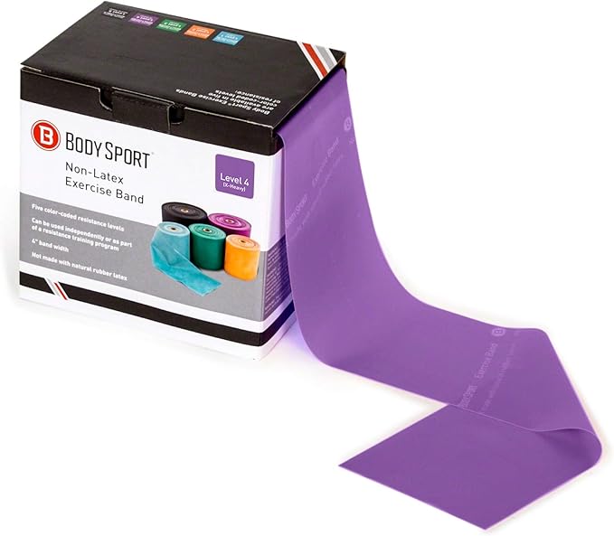Body Sport Exercise Band, 50 yd. x 4 in. Roll, Extra Heavy Resistance - Home & Gym Fitness Equipment for Stretching, Strength Training & Physical Therapy (Purple)-FlexoryFit