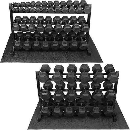 WF Athletic Supply Rubber Encased Hex Dumbbells with Rubber Grip Contoured Handle for Muscle Toning, Strength Building & Full Body Workout-FlexoryFit