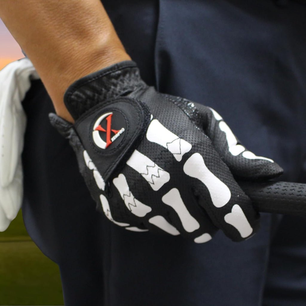 Skeleton Golf Gloves for Men 2 Pack – 100% AAA Synthetic Tacky Leather - Spooky & Funny Golf Gloves for Men – Tacky & Cool Golf Glove - Perfect for Summer & Fall Golfing