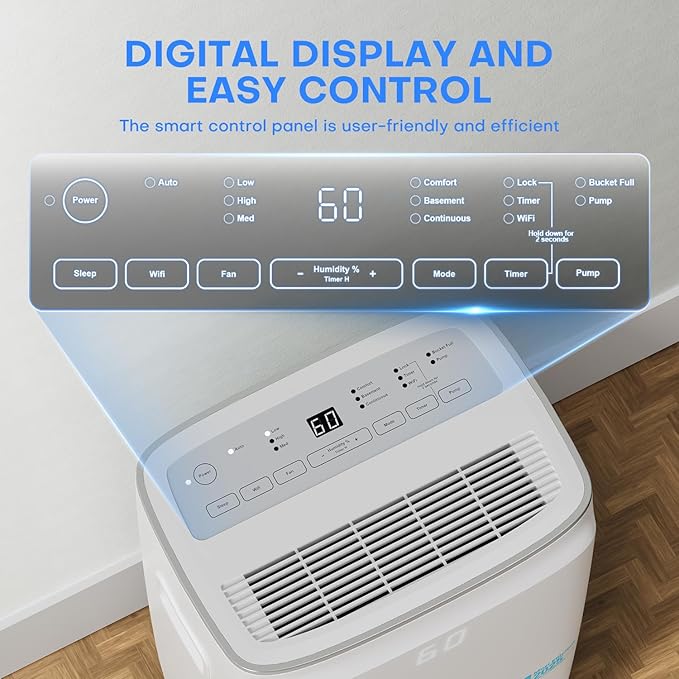 TABYIK 4500 Sq.Ft Most Efficient Energy Star 2025 Dehumidifier, Max 80 Pint/Day (Standard 60 Pint/Day) Smart WiFi Dehumidifier with Pump Drain Hose & Auto Humidity Control, for Basement, Home