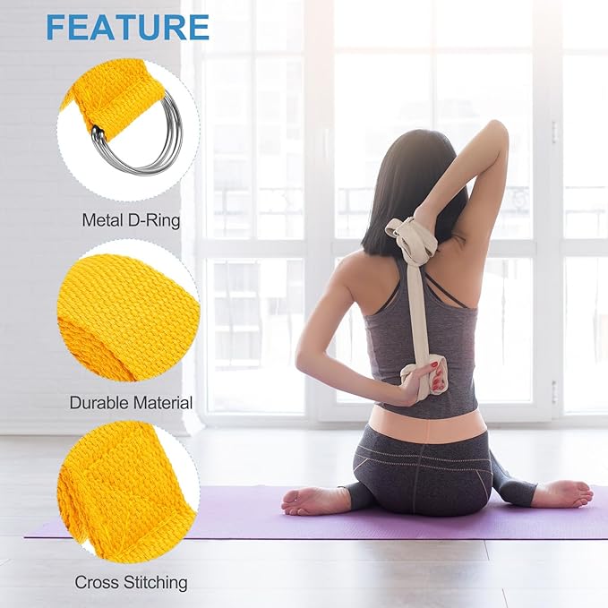 PATIKIL Yoga Strap for Stretching, Cotton Yoga Belt with Adjustable Metal D-Ring Buckle Stretch Band for Fitness Pilates-FlexoryFit