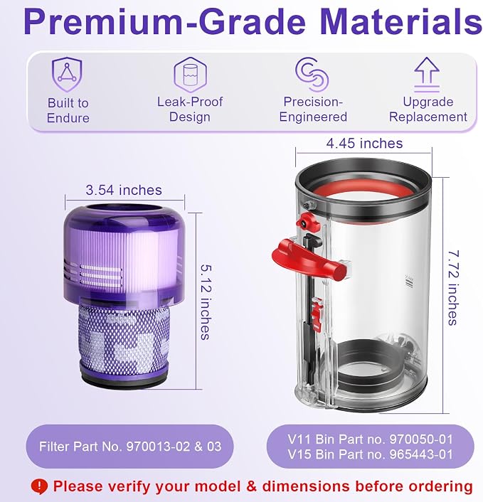 Lemige Upgraded V11 V15 Vacuum Filter & Dust Bin Canister Replacement Parts - Image 3