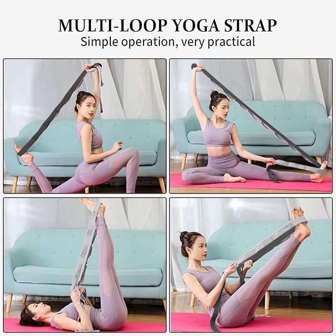Stretching Strap Yoga Strap, 10 Loops Non-Elastic Stretch Bands Helps Women and Men Improve Flexibility for Home Workout, Physical Therapy, Pilates, Exercise, Dance, Comes with Door Anchor-FlexoryFit