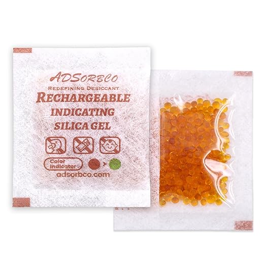Adsorbco Rechargeable Desiccant, Indicating Silica Gel Packets, Moisture Absorbers for Storage, Gun Safe Dehumidifiers (200, 2g)