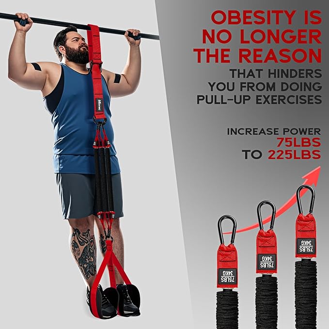 Pull Up Assistance Bands, Adjustable Heavy Duty Resistance Band for Pull Up, 3 Pull Up Bands, Comfortable Fabric Feet/Knee Rest, Assistance Bands for Pull-Up, Home Fitness, Body Stretching-FlexoryFit