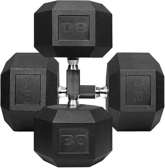 WF Athletic Supply Rubber Encased Hex Dumbbells with Rubber Grip Contoured Handle for Muscle Toning, Strength Building & Full Body Workout-FlexoryFit