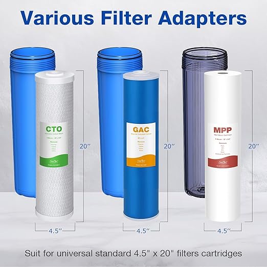 SimPure Whole House Water Filter System, 3 Stages Clear Home Water Pre-Filtration with Carbon Sediment and KDF Filters, Reduce Iron, Chlorine, Manganese, Lead...(DB20P-3KDF)