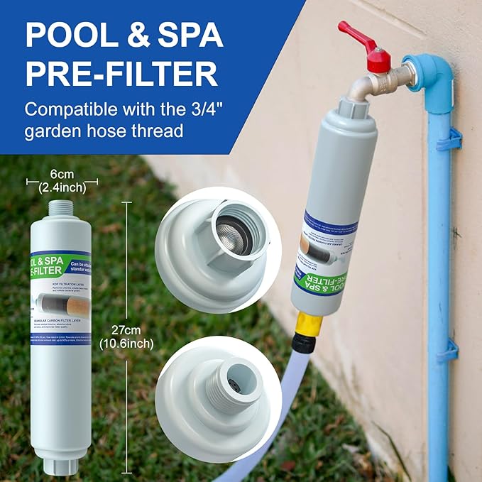Garden Hose Filter for Filling Pool/Hot Tub/Spa, Greatly Reduces Sediment, Chlorine, Heavy Metals and Odors, Standard 3/4" Garden Hose Thread, Hose Filter, Up to 8,000 Gallons (1, Blue)