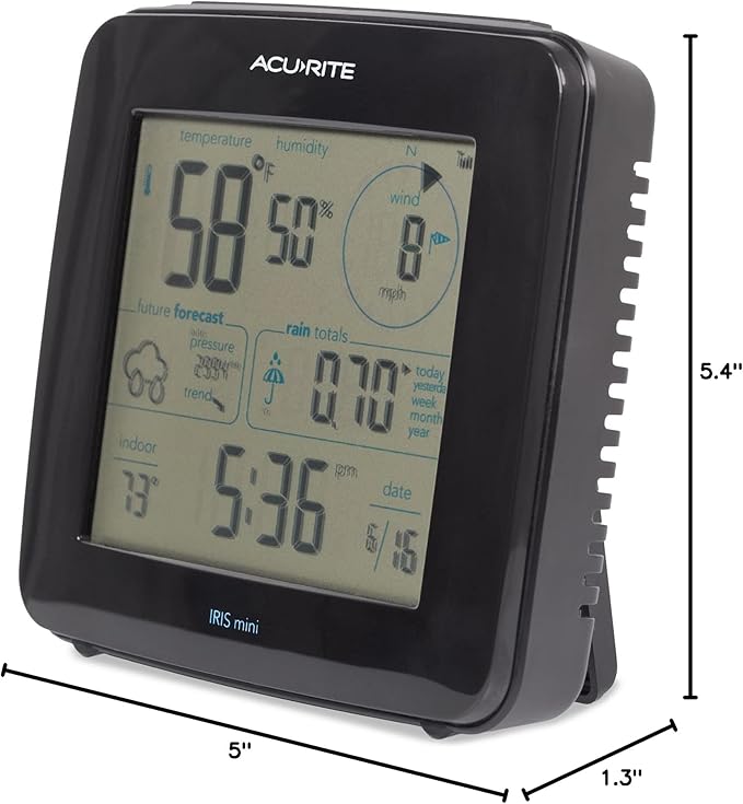 AcuRite Iris® Weather Station with Mini Wireless Display for Temperature, Humidity, Wind Speed, Wind Direction, Historic Rainfall Totals, and Hyperlocal Forecast with Built-in Barometer (01122M)