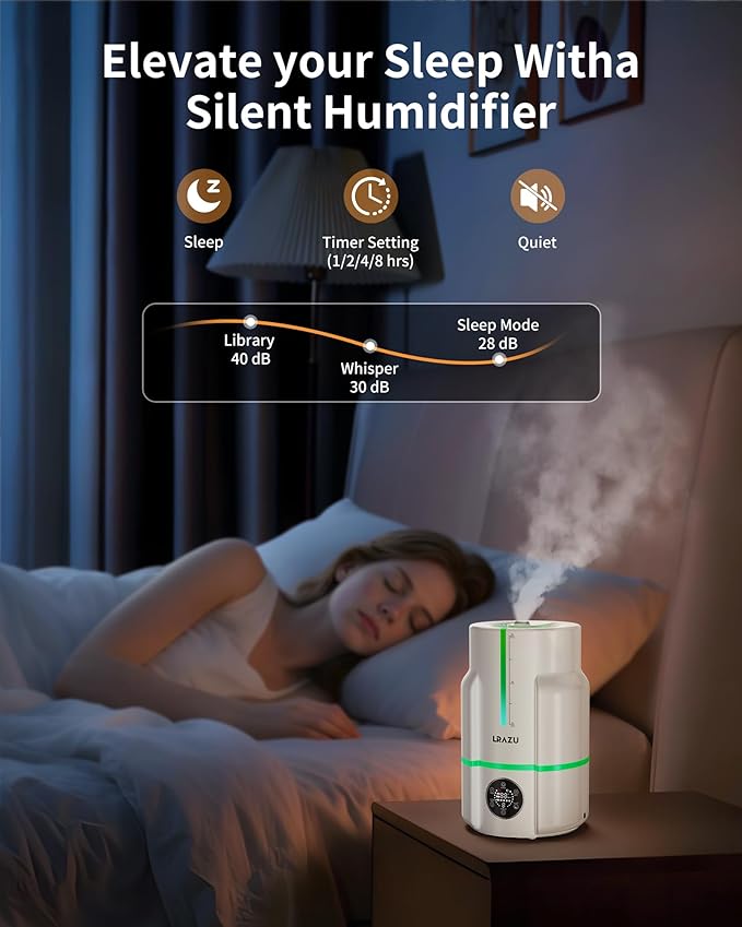 6L Cool Mist Humidifier with Smart Humidistat, Ultra Quiet 22dB for Large Bedroom and Baby Nursery, 50H Runtime, Top Fill, Essential Oil Diffuser, Remote Control, White