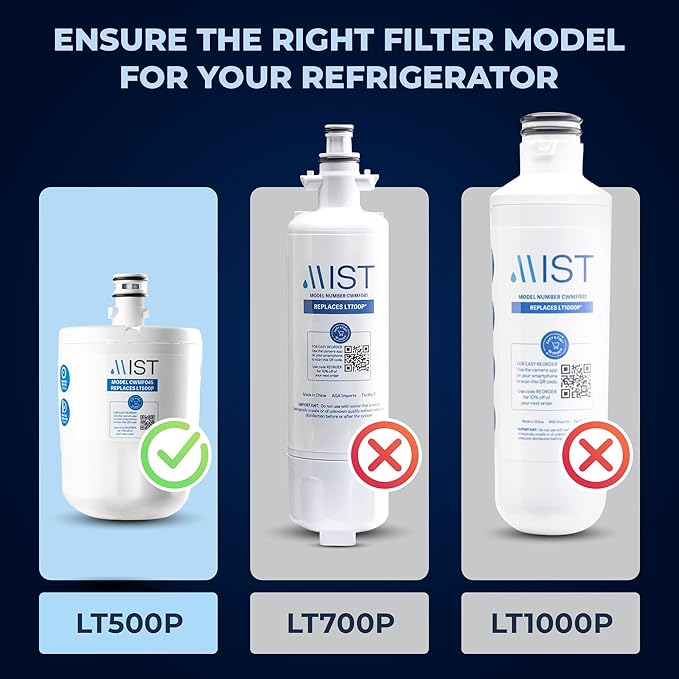Mist 5231JA2002A Refrigerator Water Filter Replacement for LG LT500P, ADQ72910911, Kenmore 9890, Fridge LFX25974ST – NSF 42 Certified – 2 Pack