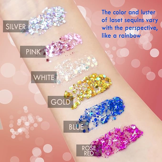JASSINS 2 Colors Body Glitter, 100ml Face Glitter for Women Girls Kids, Glitter Gel Makeup Tween Gifts, Singer Concerts Festival Rave Accessories, Chunky Mermaid Sequins Glitter-FlexoryFit