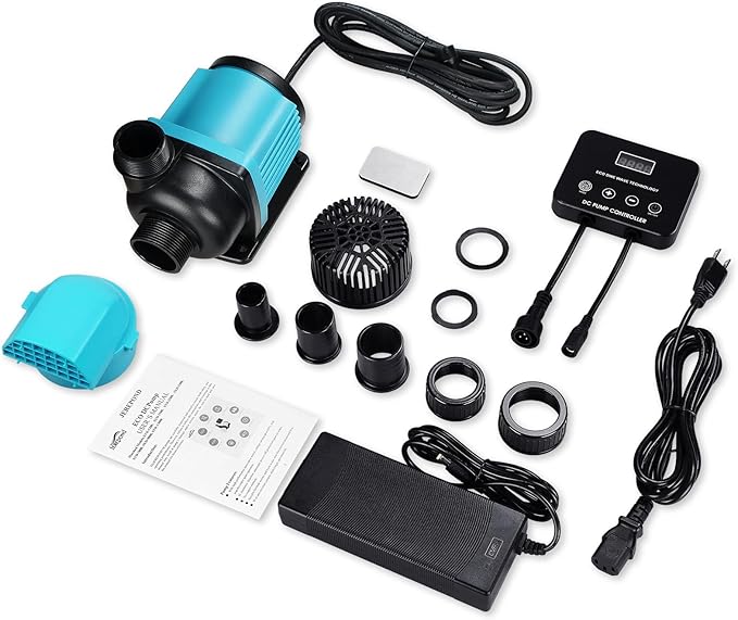 2350GPH 75W Aquarium Return Pump With LCD Display Controller - DC 24V for Saltwater Freshwater Fish Tank, Sump - 20 Speeds ECO Quiet Submersible and Inline