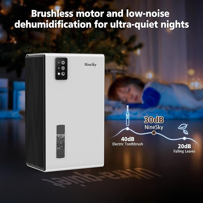 NineSky Dehumidifier for Home, 95 OZ Water Tank, (1000 sq.ft) Dehumidifiers for Bathroom Bedroom Basement with Auto Shut Off,7 Colors LED Light (White)