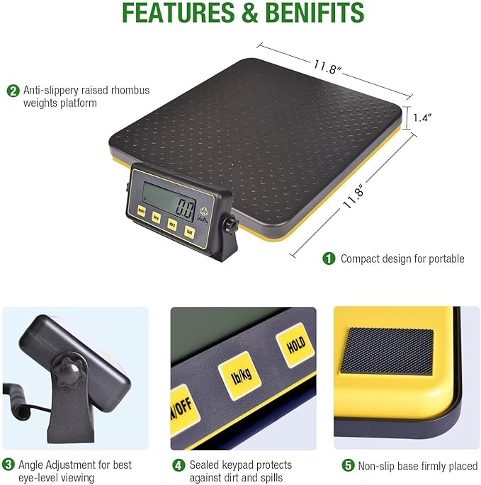 150lbs Commercial Scale Digital Receiving Scale with Anti-Slip Aluminum Platform, High Accuracy Food Scale with Hold/Tare/Auto-Off, Kitchen Scale with LCD Display for Restaurant/Cater-FlexoryFit