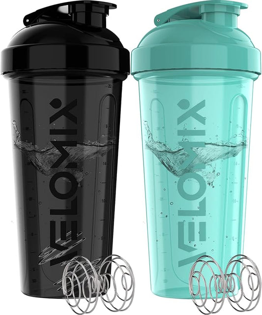 '-2 Pack- 28 oz Protein Shaker Bottles for Protein Mixes - 2x Wire Whisk | Leak Proof Shaker Cups for Protein Shakes | Protein Shaker Bottle Pack (Black/Turquoise)-FlexoryFit
