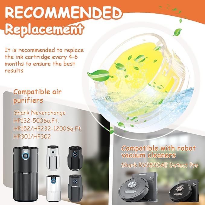 4Pack Odor Neutralizer Replacement Cartridge fit for Shark AZ3000 AZ3002 HZ3000 IZ862H IZ562H ZD550 ZU102 LA702 Odor Elimination Replacement 1541FC3000(Lemon)