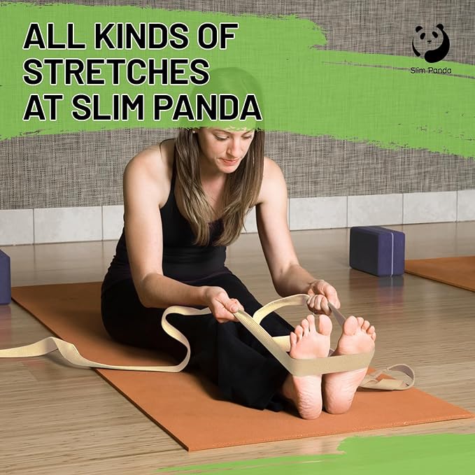 Slim Panda Yoga Strap for Stretching,Cotton Yoga Strap with Adjustable D-Ring Buckle,Non-Elastic Yoga Belt for Pilates,Gym Workouts,Physical Therapy,Improve Flexibility-FlexoryFit