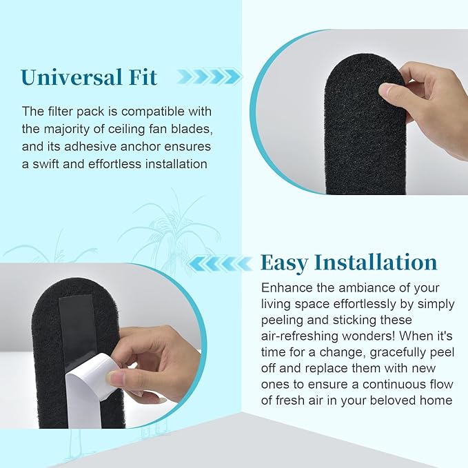 20 Pcs Ceiling Fan Filters for Blades – Fan Air Purifier Pads with Coconut Carbon – Easy-to-Stick Ceiling Fan Filters for Blades – Dust & Odor Removal Fan Blade Air Purifier Pads