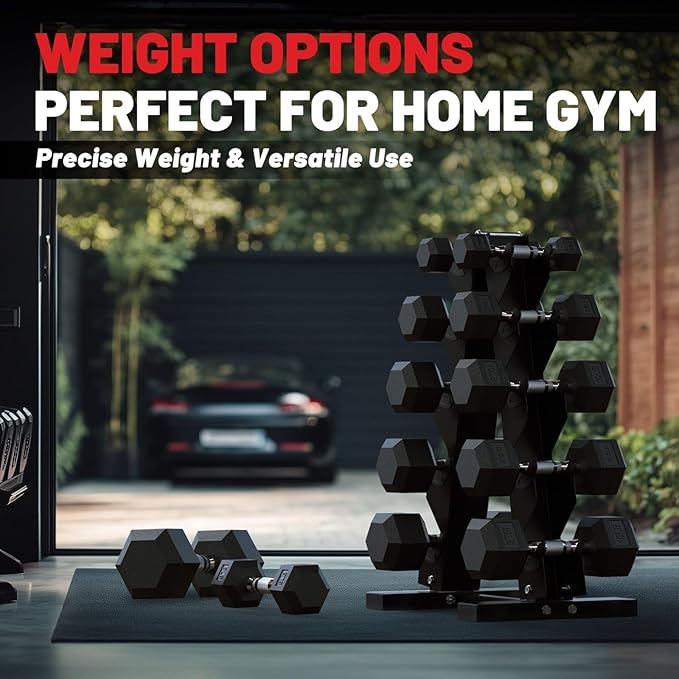 PAPABABE Hex Dumbbell Set 45-550 lb, Rubber Encased Home Gym Dumbbells, Weights Dumbbells for Women & Men, Hand Weight for Strength Training-FlexoryFit
