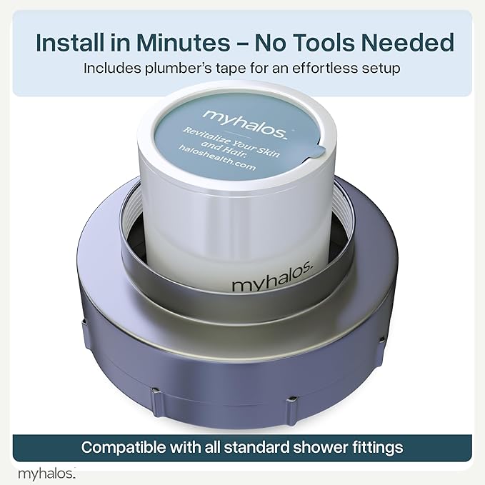 MyHalos® Filtered Shower Head for Hard Water Filter - High Pressure, Removes Chlorine - Shower Head Filter for Hard Water Softener Showerhead, Easy Install, For Hair & Skin, Filtering (Brushed Metal)