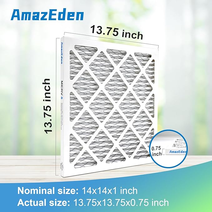 14x14x1 Air Filter MERV 8 (4-Pack) MPR 600 FPR 5 HVAC AC Furnace Pleated Filters Dust Defense Replacement for Home Office (Actual Size: 13.75x13.75x0.75 Inches)