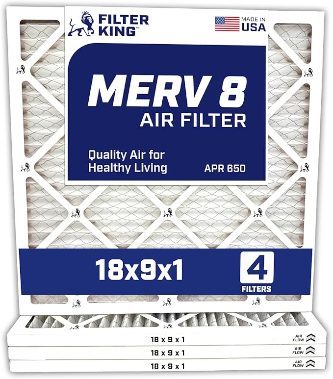 Filter King 18x9x1 Air Filter | 4-PACK | MERV 8 HVAC Pleated A/C Furnace Filters | MADE IN USA | Actual Size: 18 x 9 x .75"