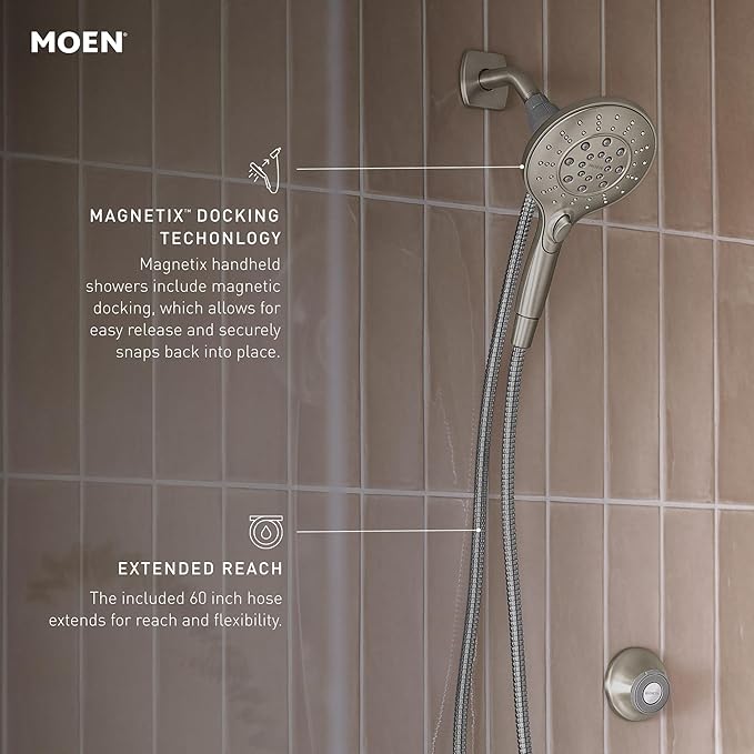 Moen 26112SRN Engage Spot Resist Brushed Nickel Six-Function Removable Handheld Showerhead with Magnetic Docking System, 5.5-Inch