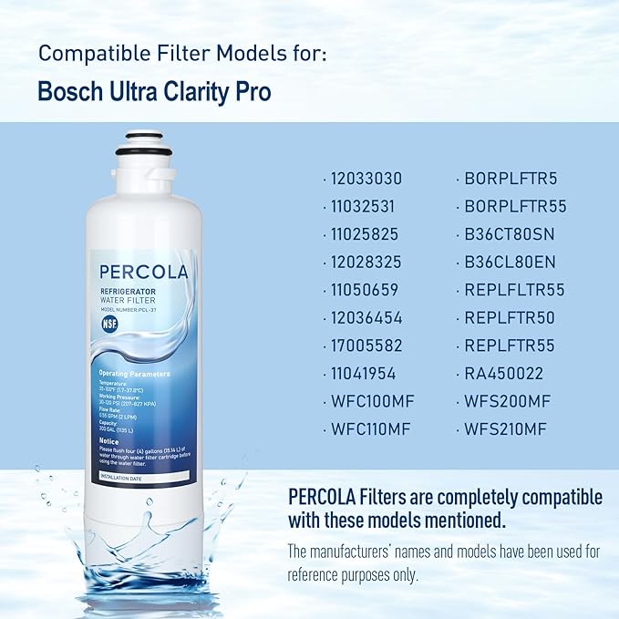 REPLFLTR55 Thermador Water Filter Replacement, Compatible with Bosch Ultra Clarity Pro B36CD10ENS, B36FD10ENS, B36CD10ENS, B36FD10ENS, 1 Pack
