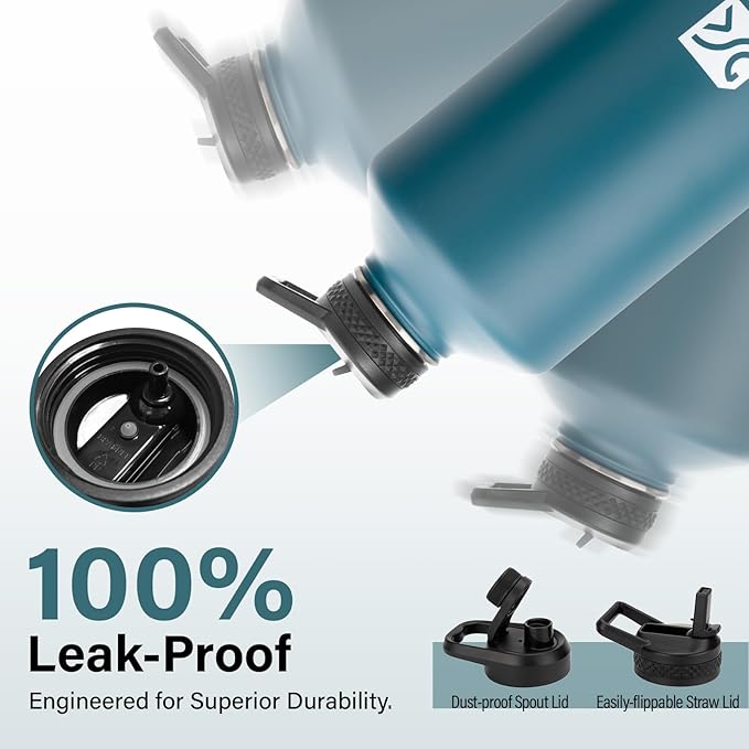 1 Gallon Water Bottle Insulated | Thickened Stainless Steel Vacuum Metal Water Jug | Portable Sports Large for Gym and Hiking with Straw, Carrier Bag, Handle Strap | BPA-Free 128 oz-FlexoryFit