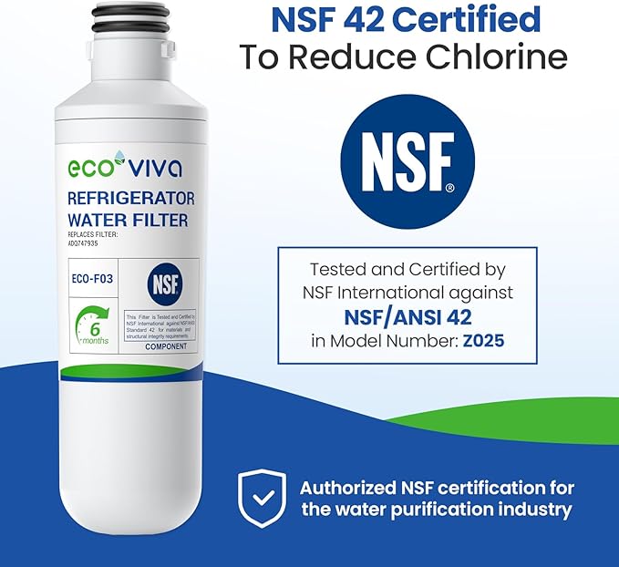 Ecoviva LT1000P Replacement Water Filter, NSF/ANSI 42, Compatible with LT1000P MDJ64844601 9980 LT1000PC ADQ74793501 LT1000 LMXS28626S LFXS26973S Refrigerator Water and LT120F Air Filter 3 Pack