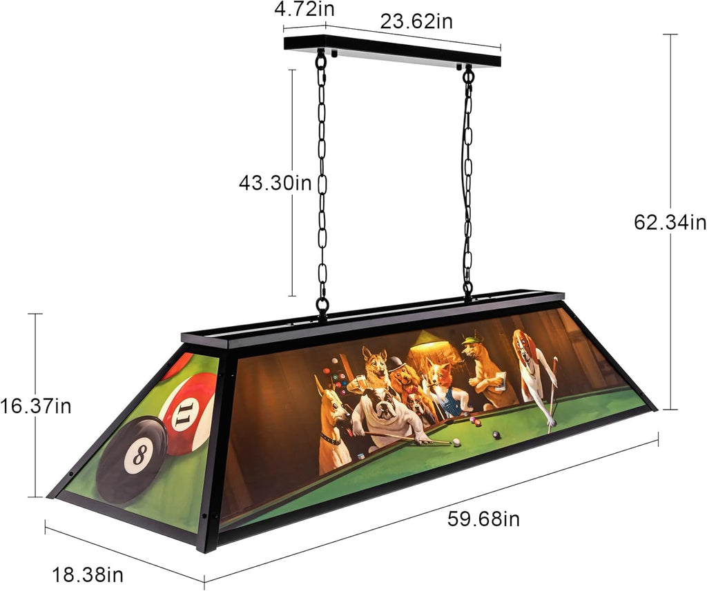 Wellmet Tiffany Pool Table Light, Dogs Playing Billiards Lights for 7' 8' 9' Pool Table, 5 Lights Billiard Fixture Hanging Pendant Lamp for Snooker Table, Cabin, Game Room, Men's Cave, Dining Room