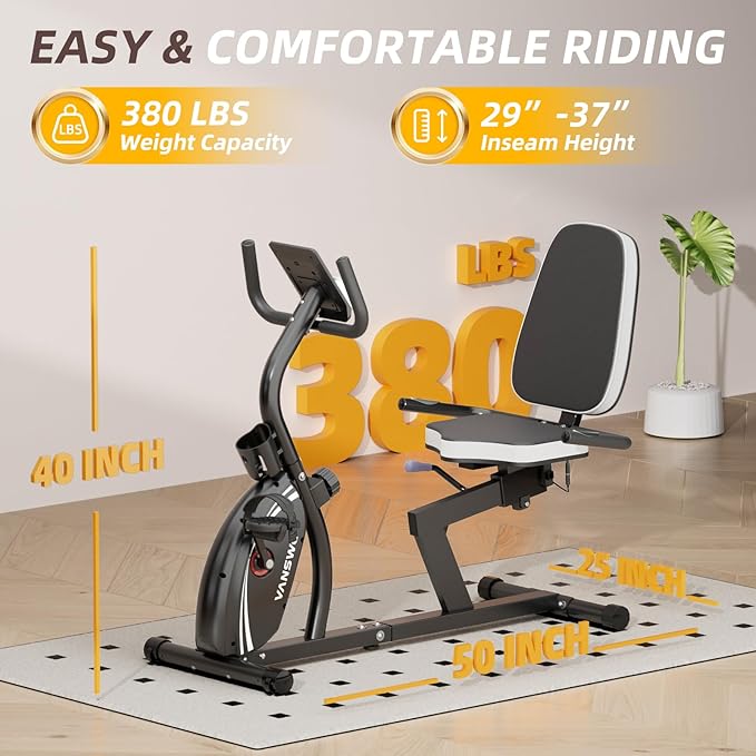 VANSWE Recumbent Exercise Bike for Adults Seniors - Recumbent Bikes for Home with Magnetic Resistance, Bluetooth and App Connectivity, Pulse Sensor-FlexoryFit