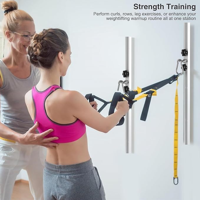 Resistance Band Wall Anchor,Gym Resistance Bands,djustable Workout Wall Anchor System,for Resistance Band Exercises,with 2 Rail and 2 Rail Car,Easy Installation(double set,No Resistance Bands)-FlexoryFit