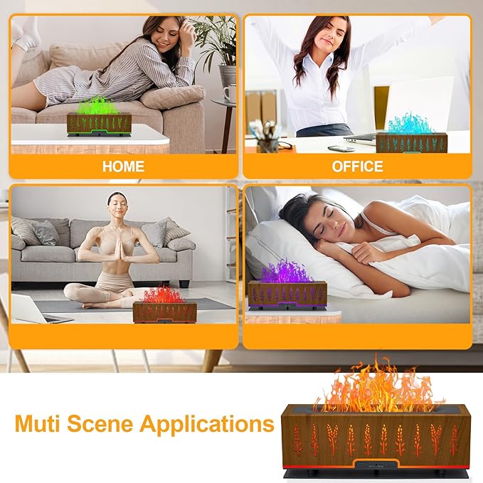 Colorful Essential Oil Diffuser, 7 Colors Flame Diffuser Changing Aromatherapy Diffuser, 200ml Cool Mist Ultrasonic Diffuser for Office, Home,Bedroom (Timeable, Waterless Auto Off- Brown)