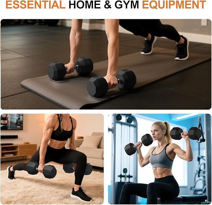 Rubber Coated Hex Dumbbell Weight Set, Multiple Sizes Exercise & Fitness Dumbbells,100LB Set,110LB Set,200LB,350LB,450LB,550LB, 35-50Lbs Pairs for Muscle Toning, Strength Building & Full Body Workout-FlexoryFit