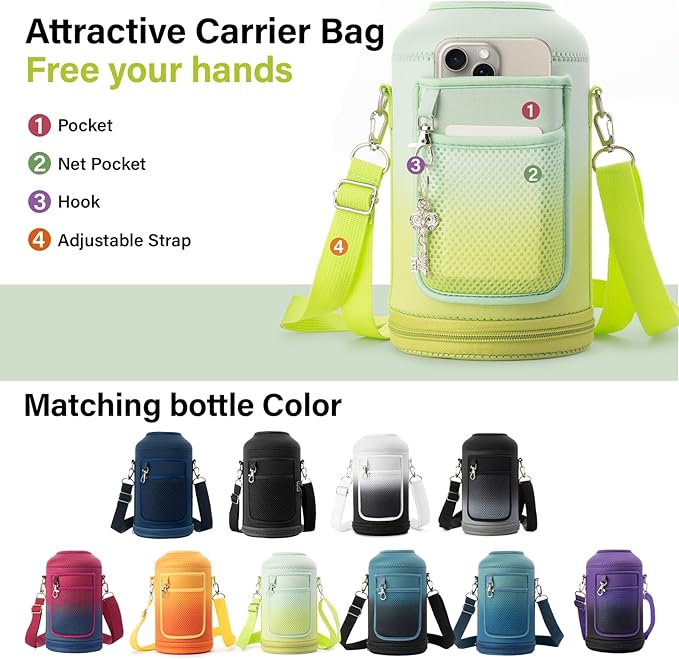 1 Gallon Water Bottle Insulated | Thickened Stainless Steel Vacuum Metal Water Jug | Portable Sports Large for Gym and Hiking with Straw, Carrier Bag, Handle Strap | BPA-Free 128 oz-FlexoryFit
