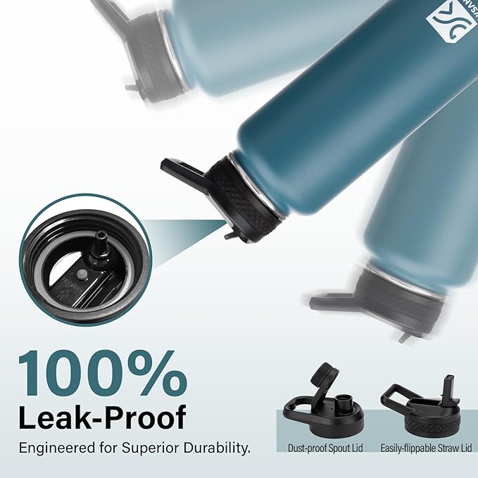 Insulated Water Bottle | Thickened Stainless Steel Vacuum Metal | Portable Sports Water Jug for Gym and Hiking with Straw, Carrier Bag, Handle Strap | BPA-Free 40 oz-FlexoryFit