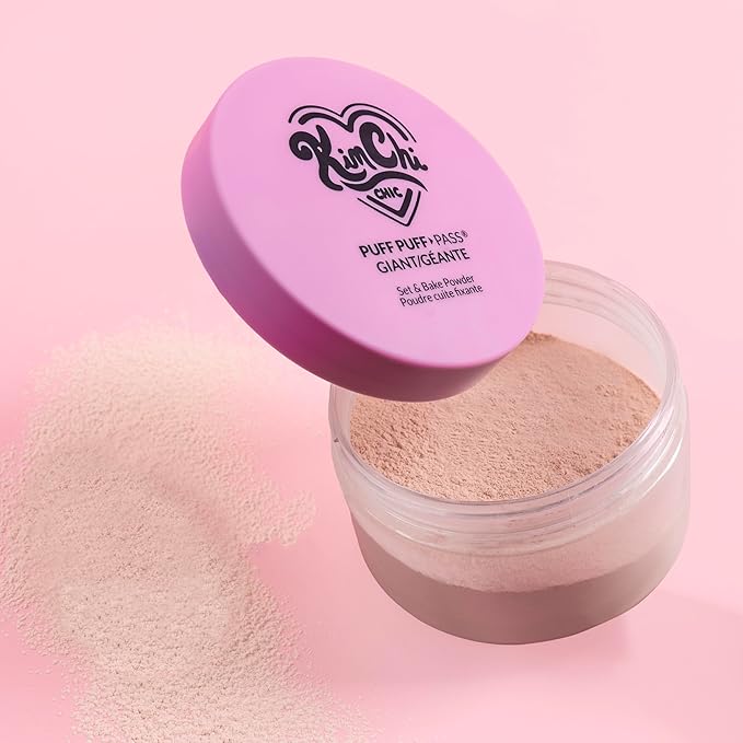 KimChi Chic Giant Puff Puff Pass Set & Bake Powder - Loose Setting Powder with Rice & Vitamin E, Finely Milled for All Day Wear, Translucent 80g-FlexoryFit