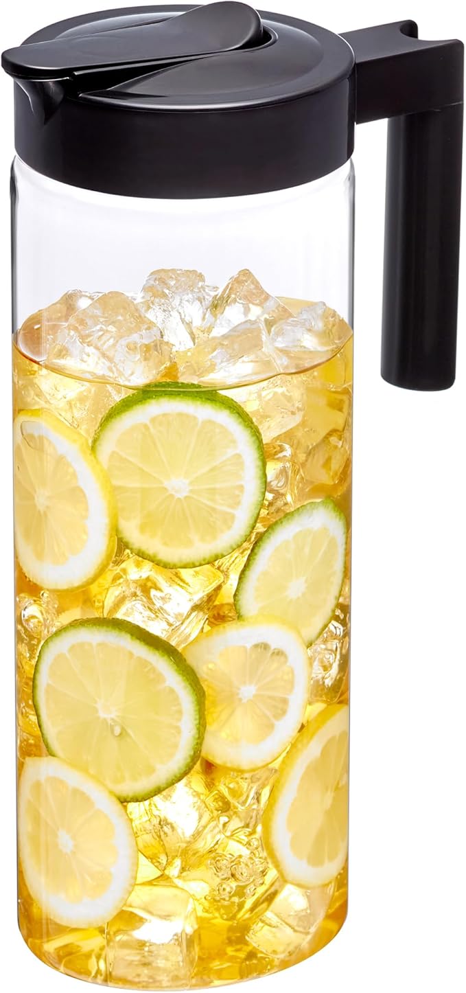 Amazing Abby - Skinny - Tritan Pitcher (64 oz), Unbreakable Plastic Water Pitcher with Lid, BPA-Free, Heat-Resistant, Dishwasher-Safe, Great for Both Iced and Hot Drinks, Indoors and Outdoors, Black