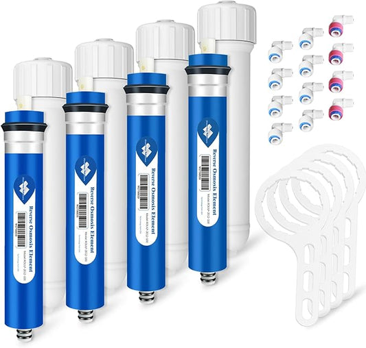 Membrane Solutions 100 GPD RO Membrane with Housing Set, Reverse Osmosis Membrane and 1812/2012 Housing for Maple Syrup DIY and Aquarium Water Systems (4 Pack)