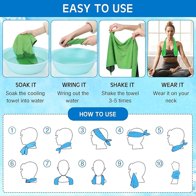 Shellwei 80 Pcs Cooling Towel Bulk 40 x 12 Inch Double Layer Microfiber Chilly Cold Towel for Neck Gym Yoga Running Workout Sports(Rose Red, Light Blue, Green, White)-FlexoryFit