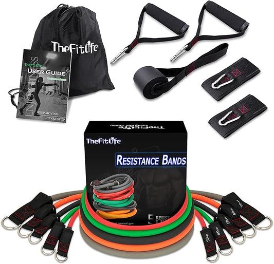 TheFitLife Resistance Bands with Handles - Designed for American Body Types, Exercise Workout Tubes for Men, Women, Includes Large Handles, Ankle Straps, Door Anchor, Fitness Levels-FlexoryFit